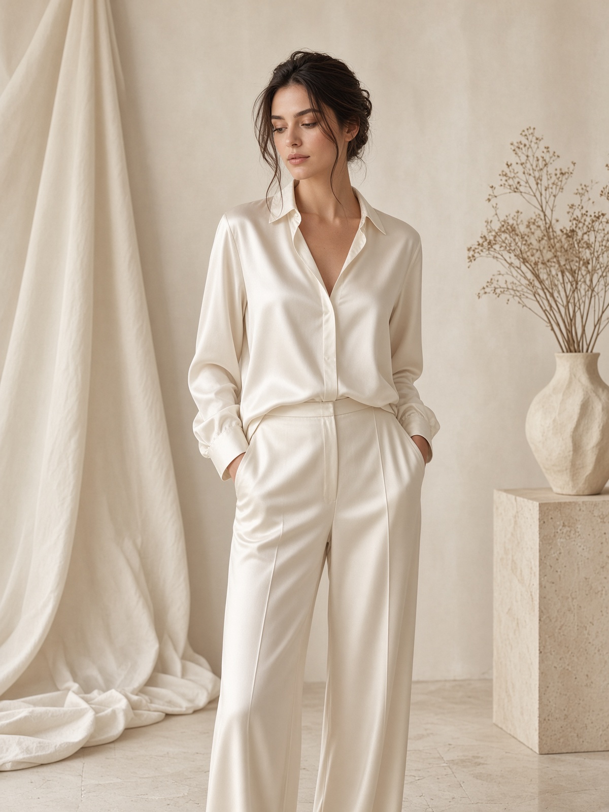 Ivory Silk Shirt Set